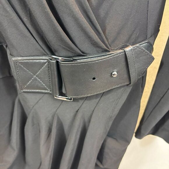 New with Tags Cache Black Long Sleeve V Neck Dress with Faux‎ Leather Detail XL - Picture 6 of 13